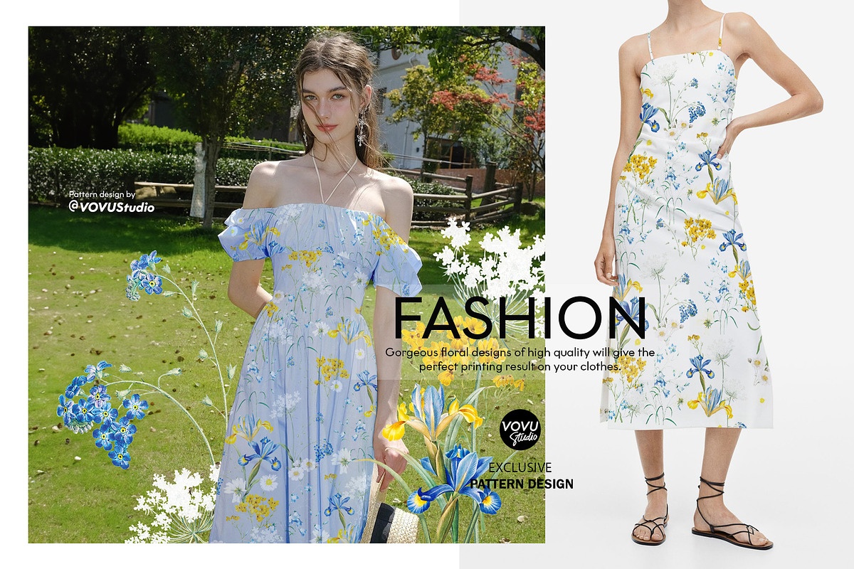 Fresh florals, Pattern print design, a Pattern Graphic by VOVU Studio (Photo 4 of 10)
