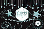 Aqua Watercolor Swirling Stars, an Object Illustration by ClipartBrat Graphics (Thumbnail 2 of 5)
