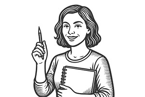 Smiling Female Illustrator with Pen, a Person Illustration by AlexArt