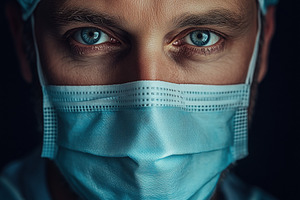 A close-up portrait of a healthcare neurosurgeon professional wearing a surgica, a Person Photo by Textures & Backgrounds