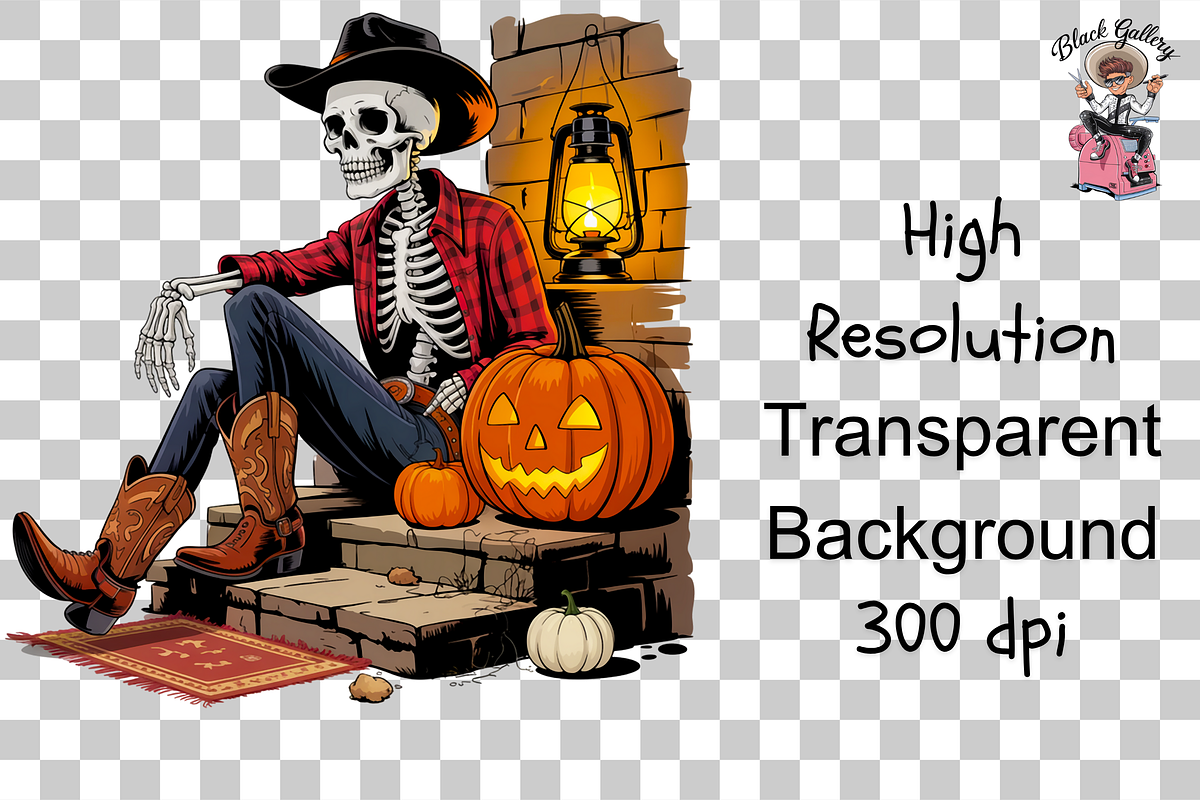 Halloween Cowboy Skeleton PNG Bundle, a Graphic by Black Gallery (Photo 7 of 11)