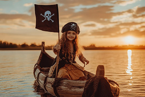 Child dressed as a pirate holds, a Photo by Pavel_design