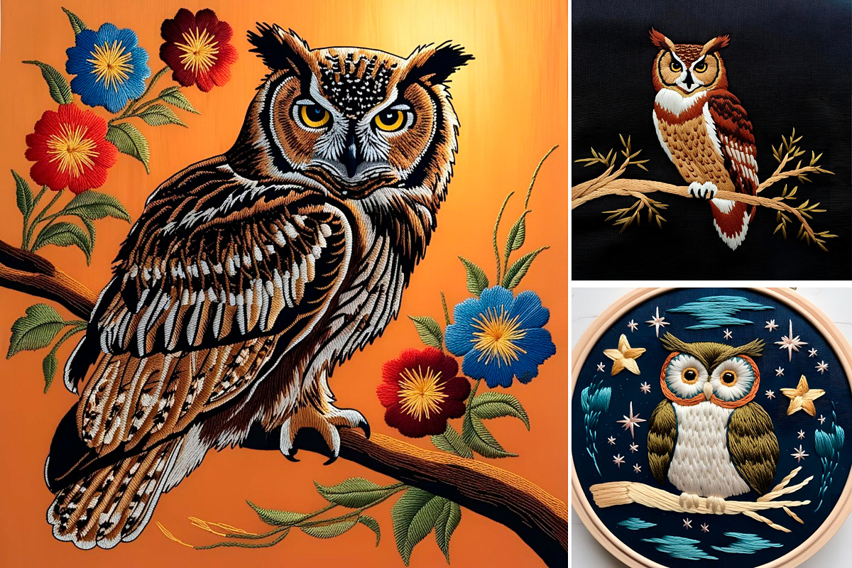 Embroidered owl bird animal, a Background Graphic by IrySha (Photo 1 of 7)
