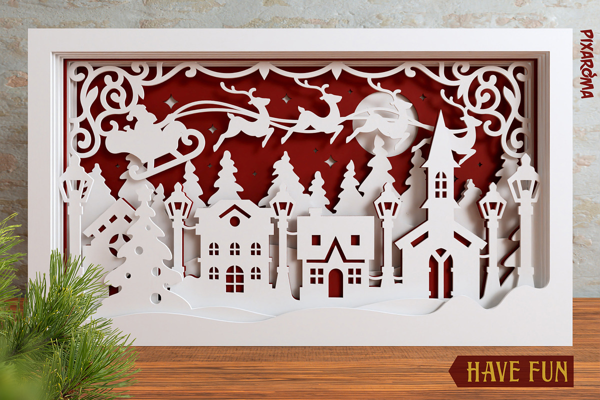 Christmas Village 3D Layered SVG Cut, an Illustration by pixaroma (Photo 14 of 16)