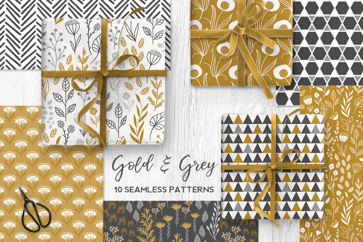Gold & Grey Modern Floral Patterns, a Pattern Graphic by Wild Twig Co (Photo 1 of 9)