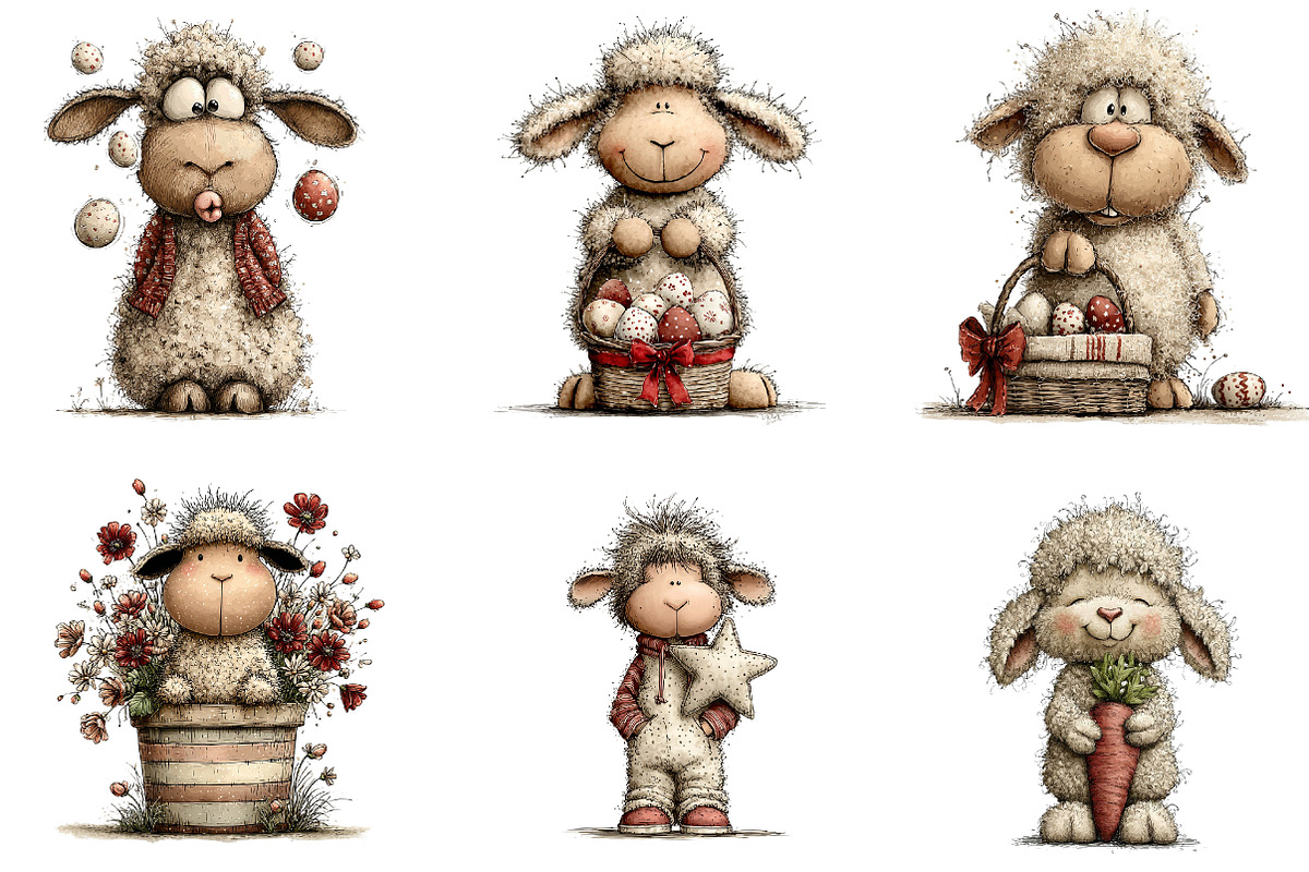 Whimsical Easter Sheep Clipart, an Illustration by CreationArt (Photo 3 of 7)