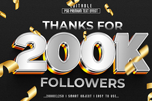 200K Follower 3D Editable Text Style