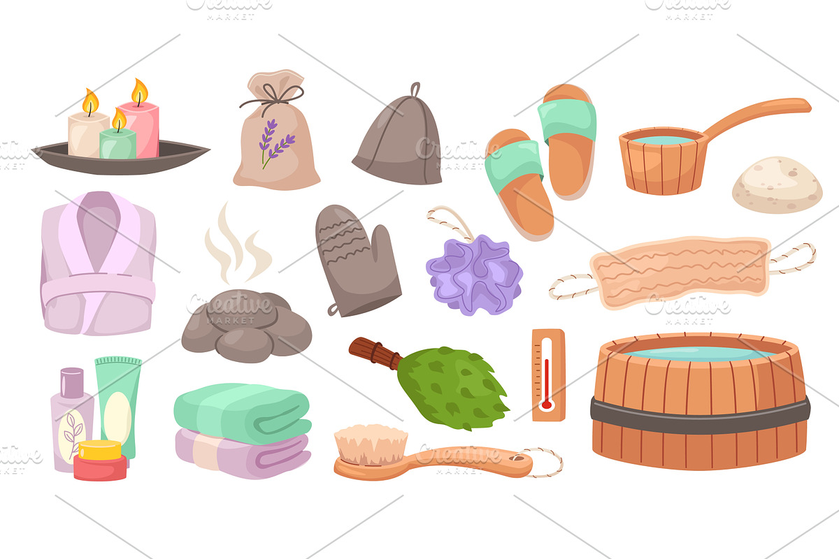 Cartoon sauna elements. Bathroom and, an Object Illustration by winwin.art