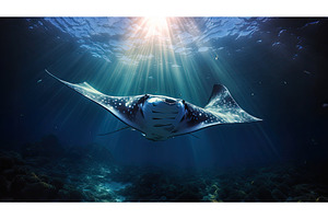 ray underwater with light ai, a Nature Photo by pikepicture