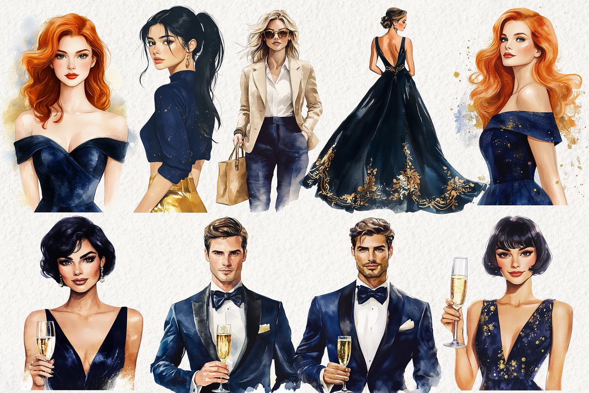 New Year's Midnight Glam Clipart, an Illustration by NadiaTheronArt (Photo 4 of 5)