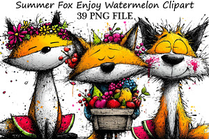 Summer Fox Enjoy Watermelon Clipart, an Illustration by DreamPrint404