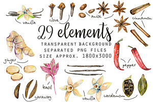 Spices. Watercolor Clip Art.