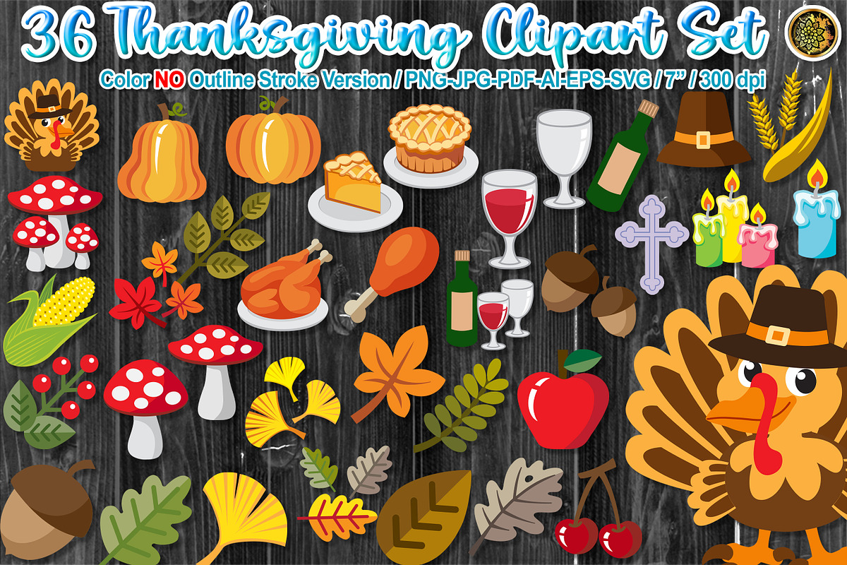 Thanksgiving Clipart Set No Outline, a Seasonal Illustration by V Design Creator (Photo 1 of 8)