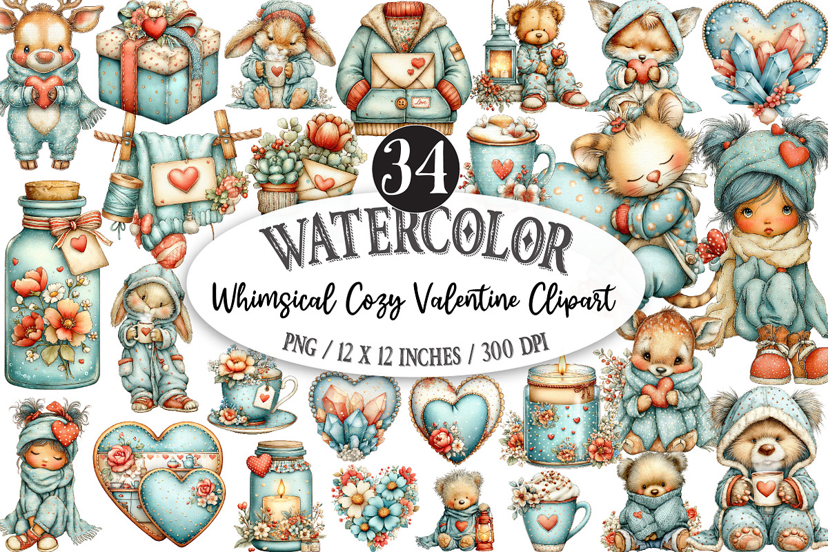 Whimsical Cozy Valentine Clipart, an Illustration by Designking (Photo 1 of 5)