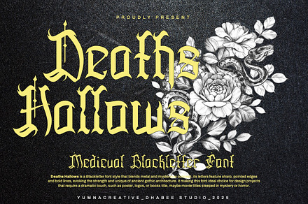 Deaths Hallows- Medieval Blackletter, a Blackletter Font by Dhabee