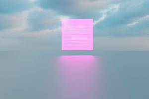Floating pink neon square panel with futuristic glow, an Architecture Photo by RF Images