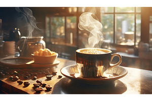 A steaming cup of coffee on a wooden, a Food & Drink Photo by Igor Tichonow