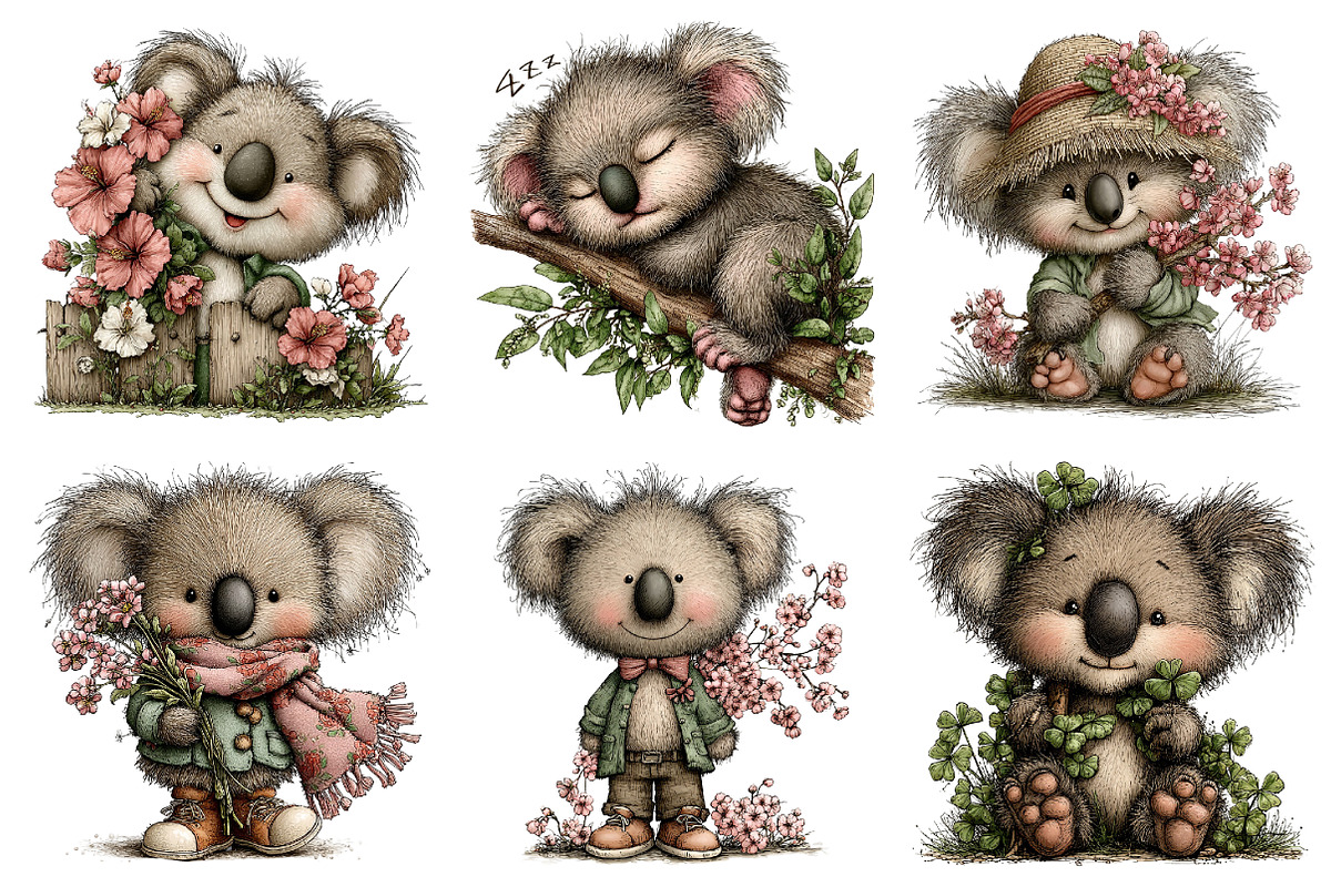 Whimsical Spring Koala Clipart, an Illustration by Dream Creation (Photo 2 of 7)