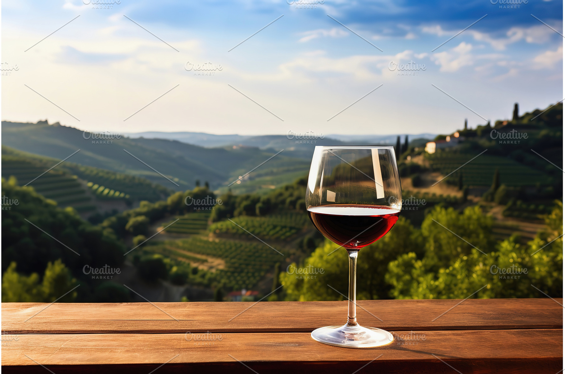 One glass of red wine and green, a Food & Drink Photo by Lermont51