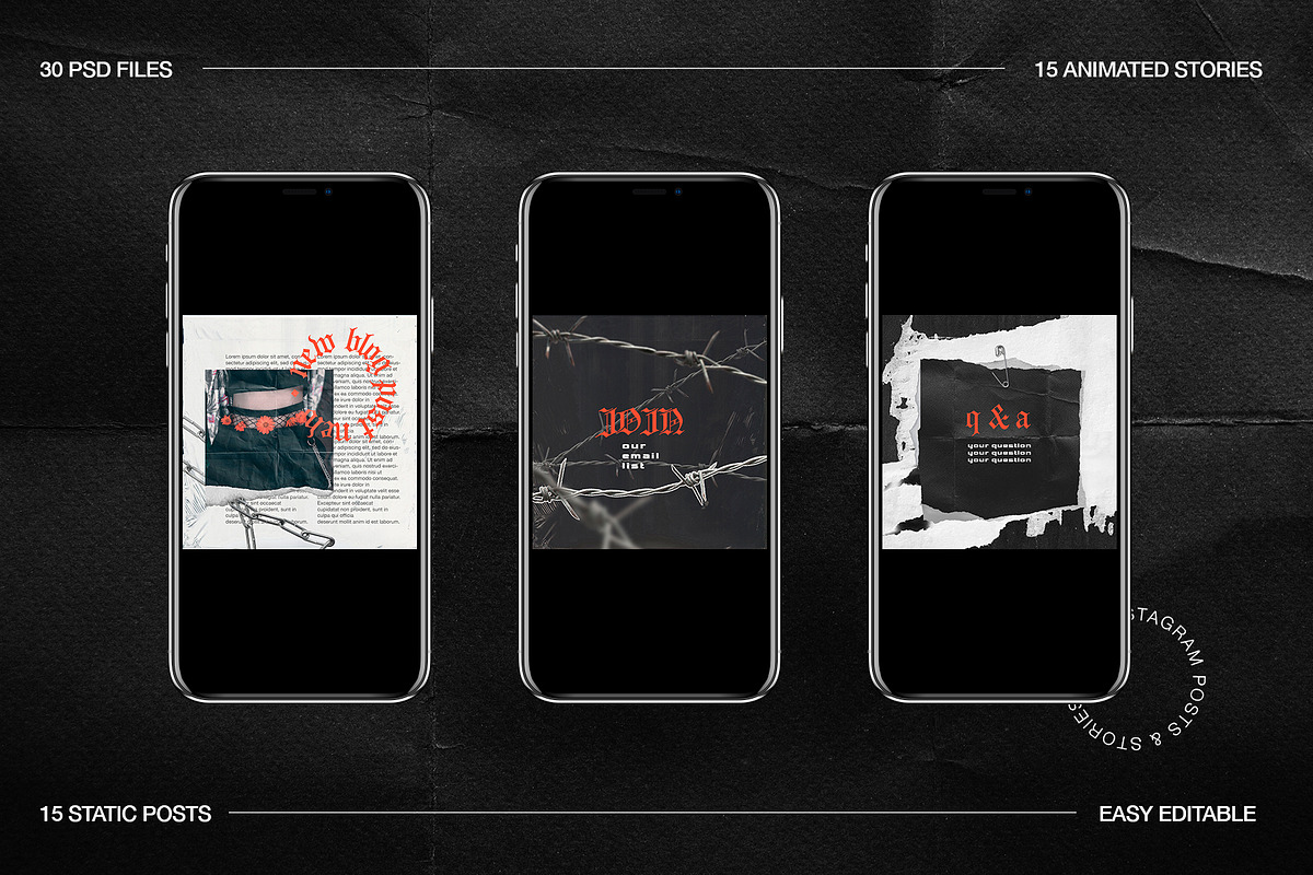 Grunge Instagram Templates Ps, Canva, a Social Media Template by Marie T (Photo 12 of 18)