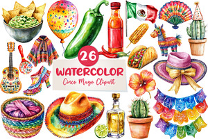 Watercolor Cinco De Mayo Clipart PNG, an Illustration by CreationArt