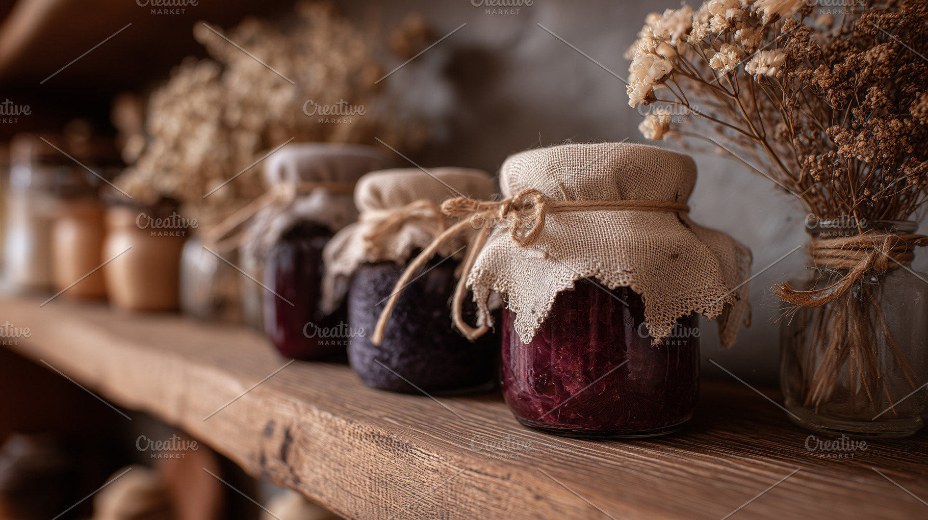 Rustic glass jars with preserves, a Food & Drink Photo by MistyDay