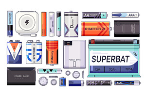 Batteries and accumulators set, a Technology Illustration by PaperTrident