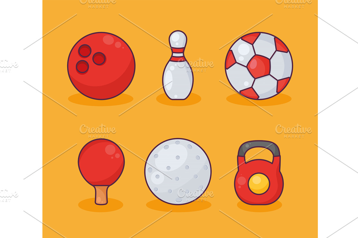 six sports equipment icons, a Sport Illustration by studiogstock