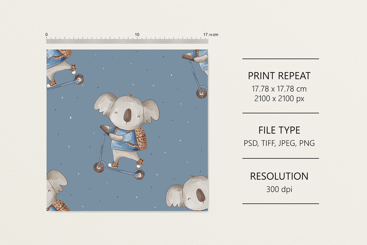 Koala in a blue t-shirt, a Pattern Graphic by Olena Kuznietsova (Photo 6 of 10)