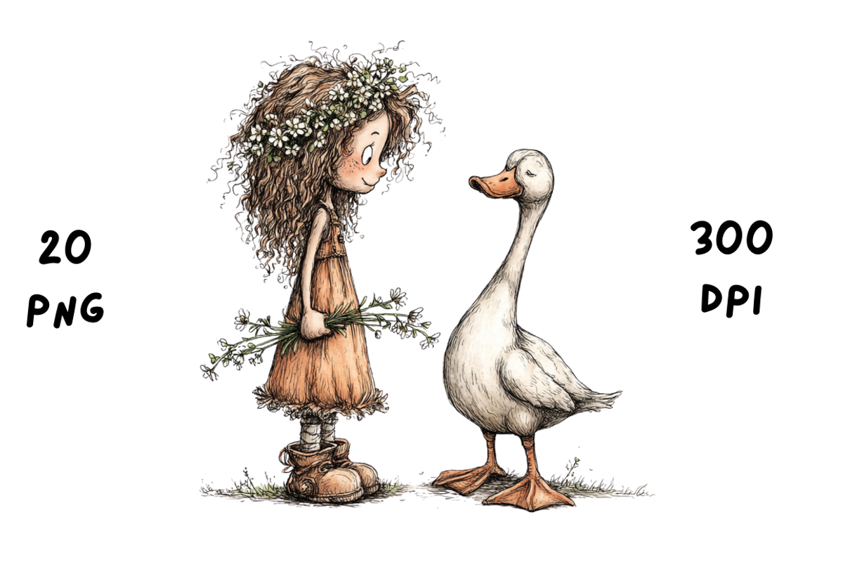 Whimsical Floral Girl and Duck, an Animal Illustration by GiraffeCreative (Photo 9 of 20)