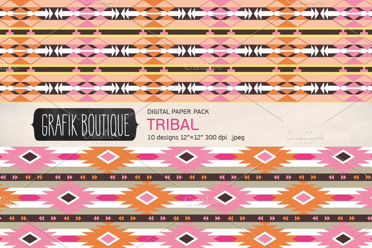 Tribal pattern digital paper girly preview 3