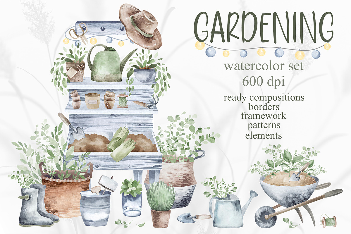 Watercolor Gardening Clipart Set, a Seasonal Illustration by LenArt (Photo 1 of 15)