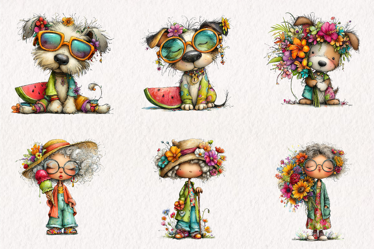 Whimsical Summer Dogs Clipart, an Illustration by CreationArt (Photo 7 of 7)