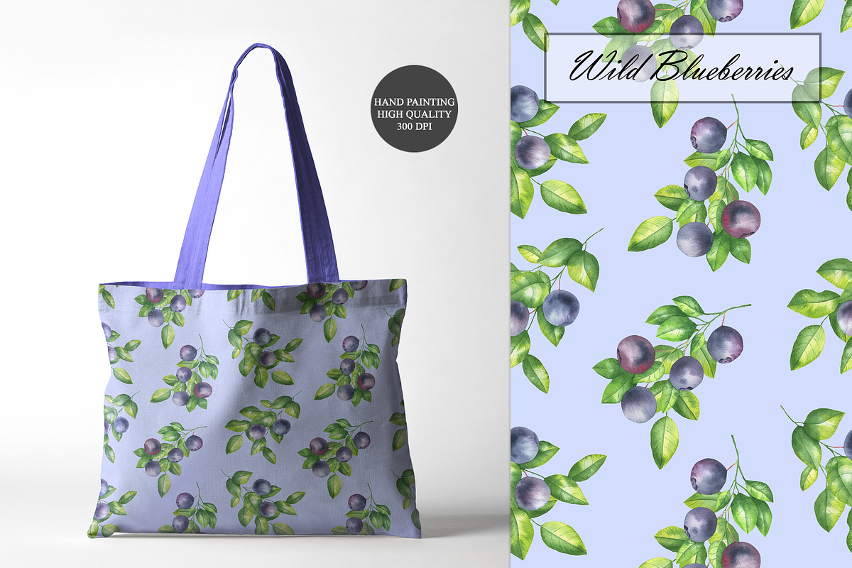 Blueberries Watercolor Patterns, an Illustration by OlDm_Shop (Photo 7 of 10)