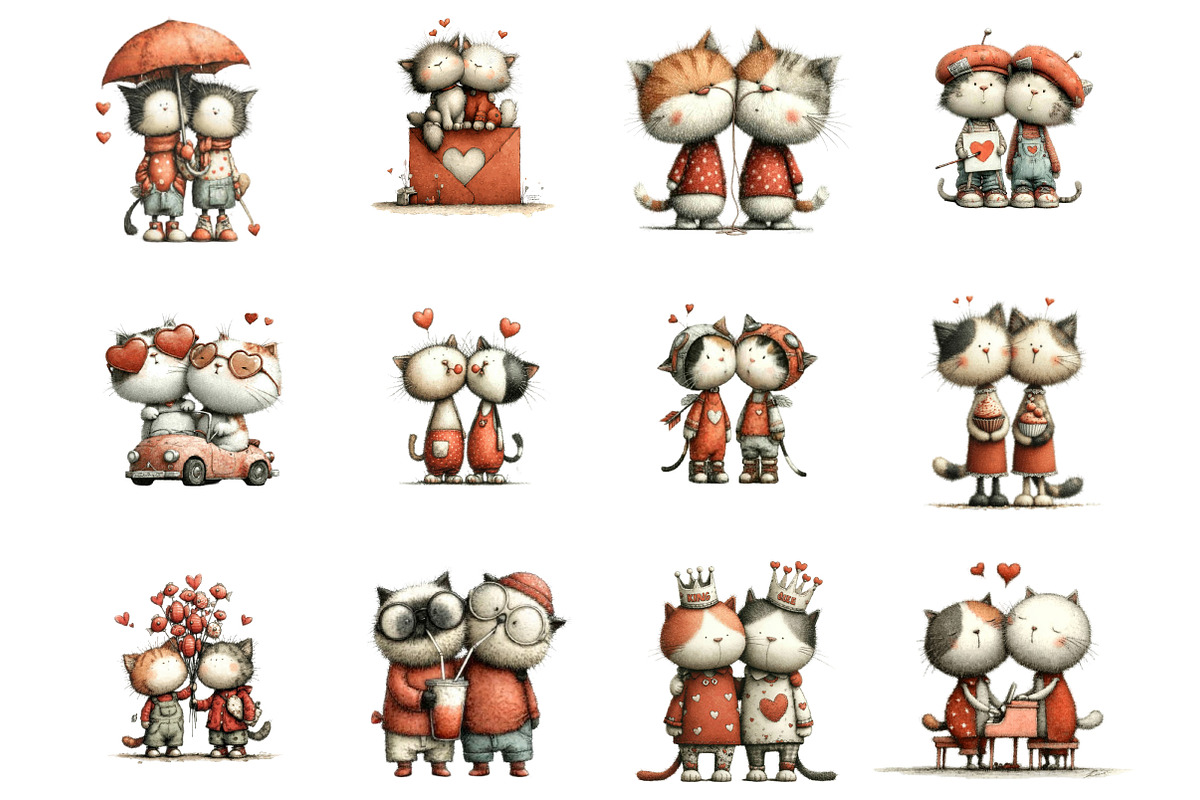 Quirky Valentine Cats Couple PNG, an Illustration by Designking (Photo 2 of 5)