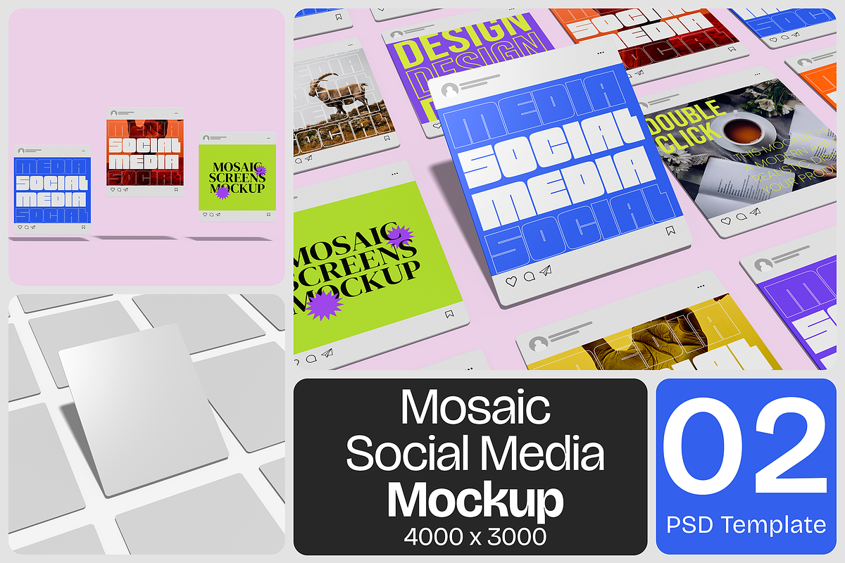 Mosaic Social Media Screens Mockup, a Books & Magazine Mockup by Permadi Creative (Photo 1 of 3)