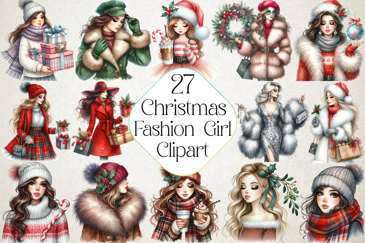 Christmas Fashion Girl Clipart, an Illustration by DreamPrint404 (Photo 1 of 4)