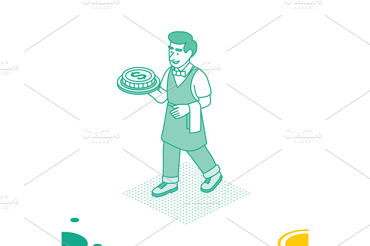 Smiling waiter carrying a tray., an Illustration by Booblgum