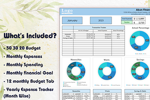 50/30/20 Monthly Budget Spreadsheet