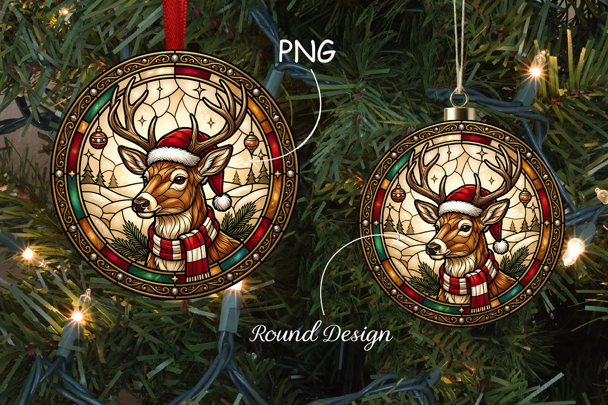 Stained Glass Deer Christmas, a Seasonal Illustration by CrexoraLab (Photo 1 of 3)