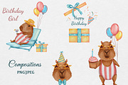 Capybara Birthday Clipart Set, an Animal Illustration by ZabolotnaArt (Thumbnail 4 of 10)