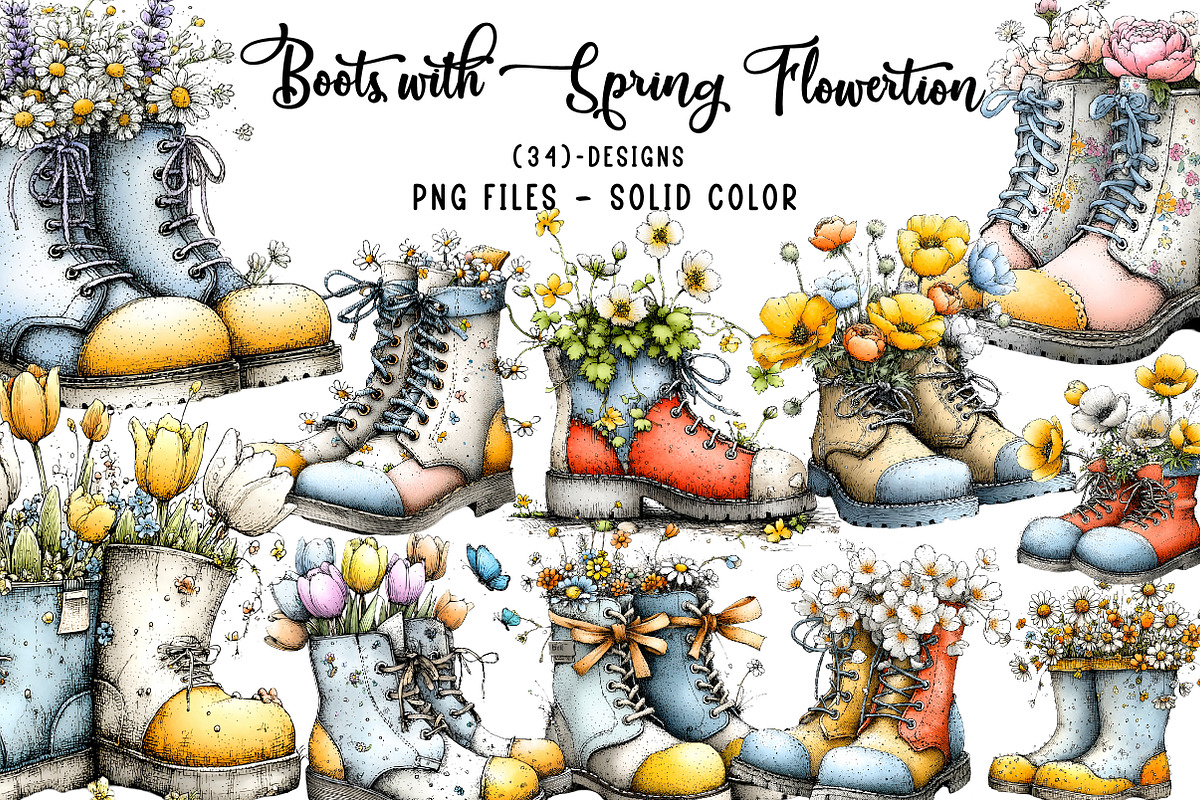 Boots with Spring Flowers Sublimatio, an Illustration by CreationArt (Photo 1 of 7)