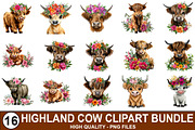 Floral Highland Cow Clipart Bundle, a Graphic by crative8112 (Thumbnail 1 of 8)