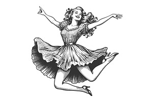 Joyful Retro Woman Jumping vector, a Person Illustration by AlexArt