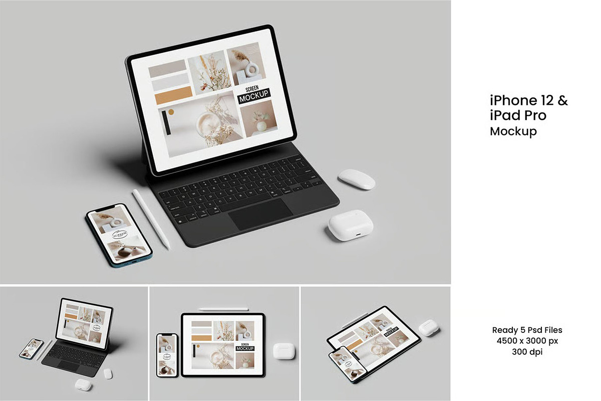 iPhone 12 & iPad Pro Mockup, an iPhone Mockup by zpackcreative (Photo 1 of 6)