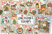 Christmas Postage Stamps PNG, a Seasonal Illustration by Markicha Art (Thumbnail 1 of 6)