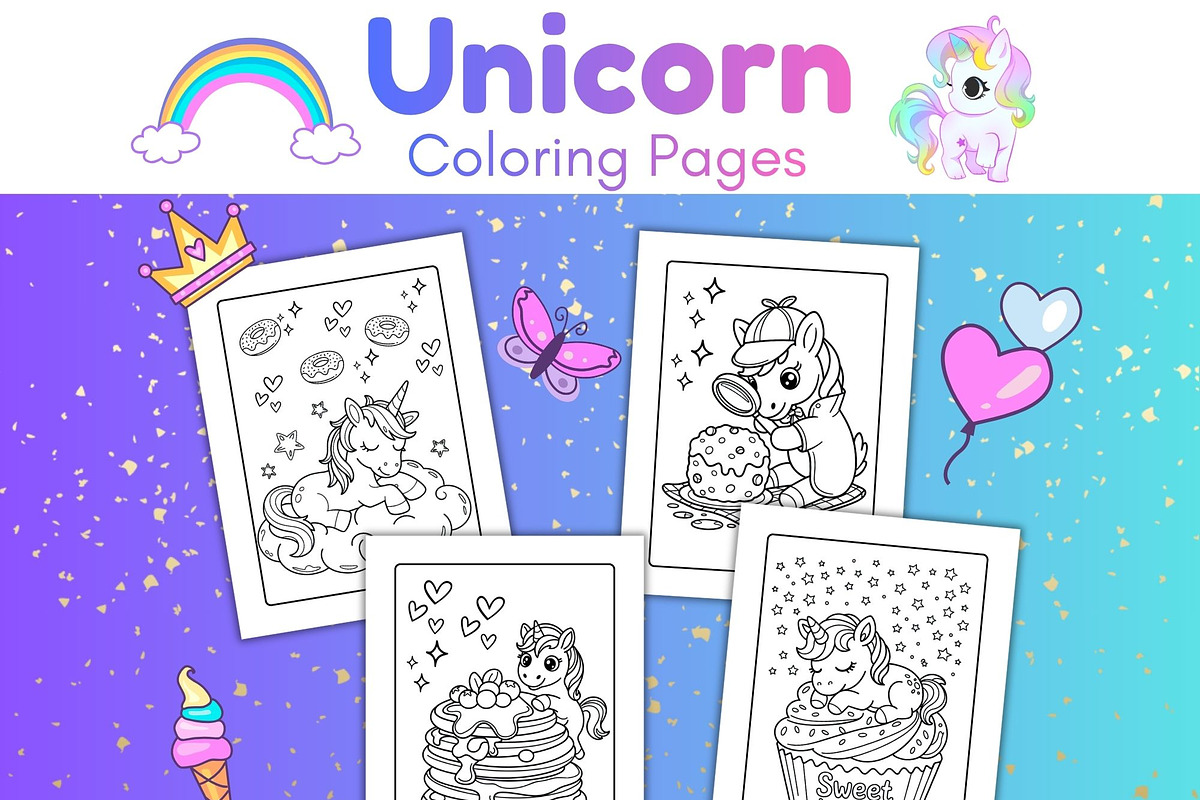 50 Unicorn Coloring Pages for Kids, an Animal Illustration by SimoDigitalArt (Photo 3 of 5)