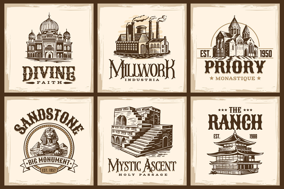 Vintage Building Illustration Set, a Decorative Illustration by Creative Stall (Photo 3 of 10)