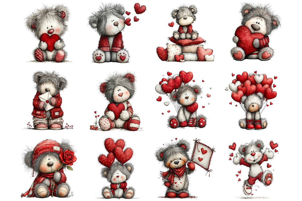 Whimsical Valentine Bear Clipart, an Illustration by Designking (Photo 3 of 5)
