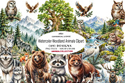 Watercolor Woodland Animals Clipart, a Seasonal Illustration by CreationArt (Thumbnail 1 of 7)